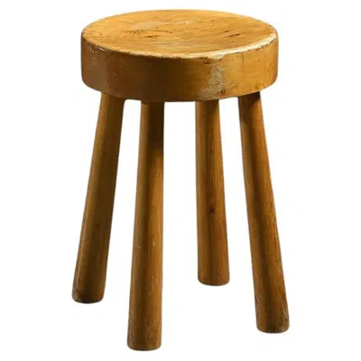 Pre-owned Charlotte Perriand Mid-century Modern Solid Pine Stool By , 1970s In Brown