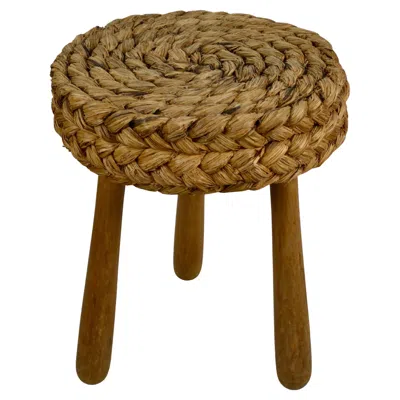 Pre-owned Charlotte Perriand Mid-century Modern Stool By Audoux & Minet, Raffia & Wood, France In Brown