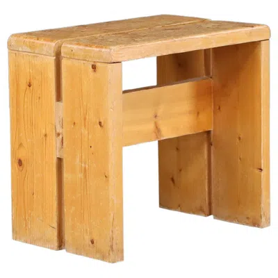 Pre-owned Charlotte Perriand Mid-century Pine Stool, Les Arcs Ski Resort, 1960s In Brown
