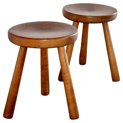 Pre-owned Charlotte Perriand Pair Of  Style Stools In Brown