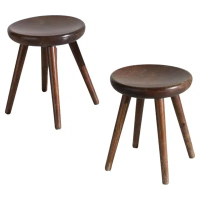 Pre-owned Charlotte Perriand Pair Of Four Legged Stools By  For Les Arcs In Brown