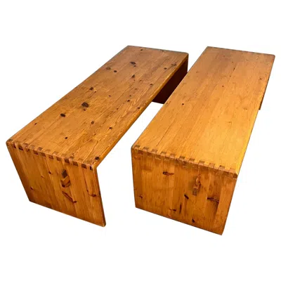 Pre-owned Charlotte Perriand Pair Of Pine Benches, " Chalet " Style France Circa 1970 In Brown