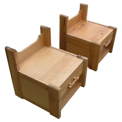 Pre-owned Charlotte Perriand Pair Of Pine Night Stands With Leather Details, France 1970's In Brown