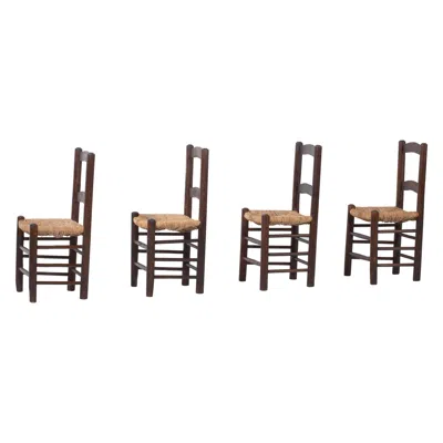 Pre-owned Charlotte Perriand Perriand - Inspired - Set Of 4 Chairs - Midcentury - 1950s - French In Brown