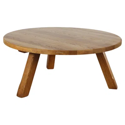 Pre-owned Charlotte Perriand Round Brutalist  Inspired Solid Oak Coffee Table In Brown