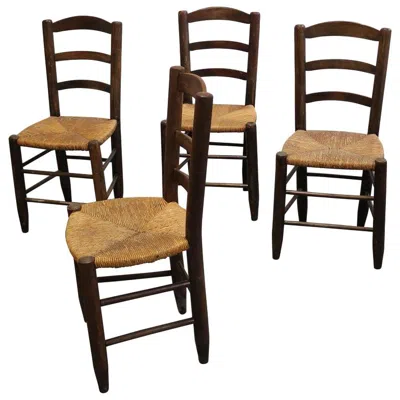 Pre-owned Charlotte Perriand Set 4 Chairs, French Modernism In Brown