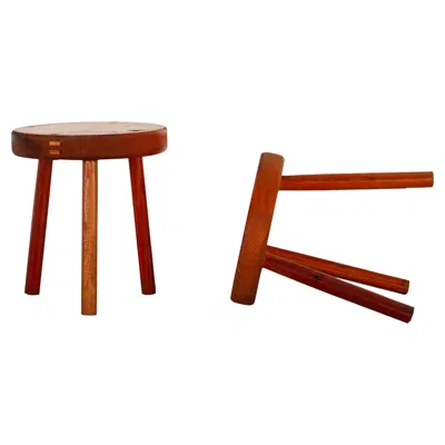 Pre-owned Charlotte Perriand Set Of 2 Italian Alpine Pine Wood Stools In Style Of , 1960s In Brown