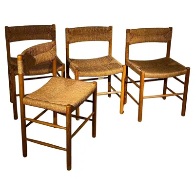 Pre-owned Charlotte Perriand Set Of 4 Dordogne Chairs, Robert Sentou For , France 1960 In Brown