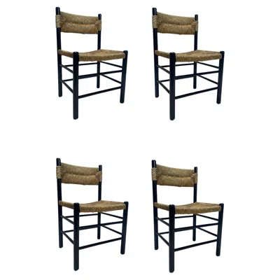 Pre-owned Charlotte Perriand Set Of 4 Mid-century "dordogne" Chairs In The Style Of , 1960s In Brown