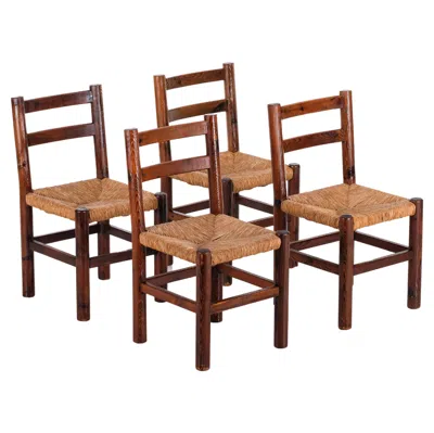 Pre-owned Charlotte Perriand Set Of 4 Pine Chairs, 1960s In Brown