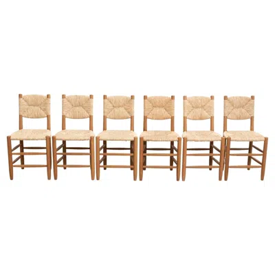Pre-owned Charlotte Perriand Set Of 6 After  N.19 Chairs, Wood Rattan, Mid-century Modern In Brown
