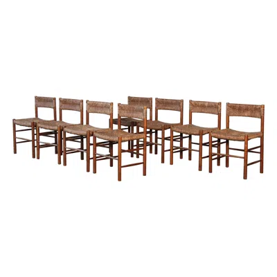 Pre-owned Charlotte Perriand Set Of 8  / Robert Sentou Dordogne Chairs, France, 1960s In Brown