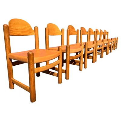 Pre-owned Charlotte Perriand Set Of Eight Birch And Leather Dining Chairs In The Style Of  In Brown