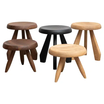 Pre-owned Charlotte Perriand Set Of Five Meribel Wood Stools For Cassina In Brown