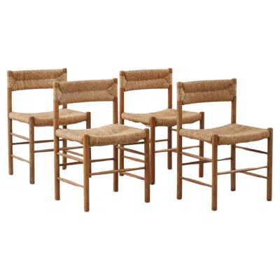 Pre-owned Charlotte Perriand Set Of Four  Dordogne Chairs For Robert Sentou, France C1950 In Brown