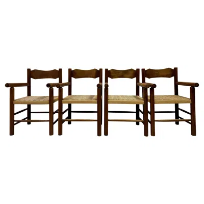 Pre-owned Charlotte Perriand Set Of Four Mid Century Italian Armchairs With Rope Seats In Brown
