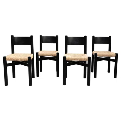 Pre-owned Charlotte Perriand Set Of Four Wood And Rattan Chairs In  Style, 1980 In Brown