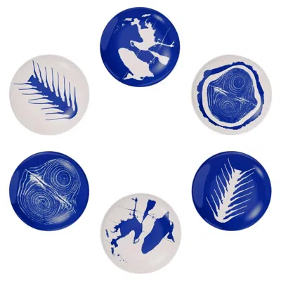 Pre-owned Charlotte Perriand Set Of Six  Porcelain Dinnerware Plates By Cassina In Blue