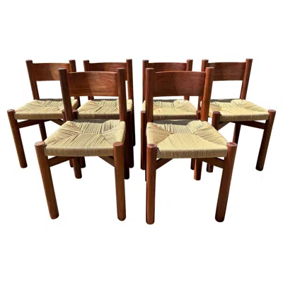 Pre-owned Charlotte Perriand Set Of Six Méribel Chairs By , France, 1948 In Brown