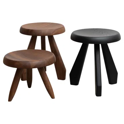 Pre-owned Charlotte Perriand Set Of Three Meribel Wood Stool For Cassina In Brown