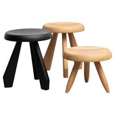 Pre-owned Charlotte Perriand Set Of Three Meribel Wood Stools For Cassina In Brown