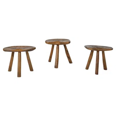 Pre-owned Charlotte Perriand Set Of Three Primitive Wooden Stools, Italy, 1950s In Brown