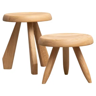 Pre-owned Charlotte Perriand Set Of Two Meribel Wood Stool For Cassina In Brown