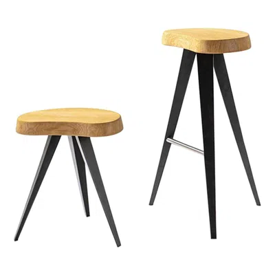 Pre-owned Charlotte Perriand Set Of Two Mexique Stools, Wood And Metal By Cassina In Brown