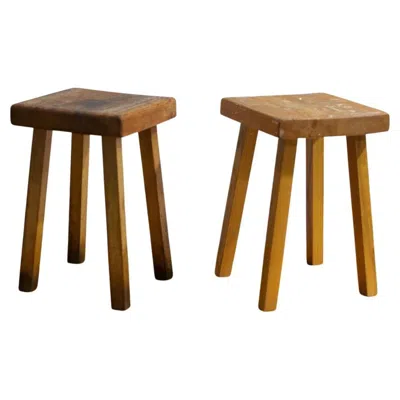 Pre-owned Charlotte Perriand Set Of Vintage Wood Stools By  For Mountain Les Arcs, 1960s In Brown