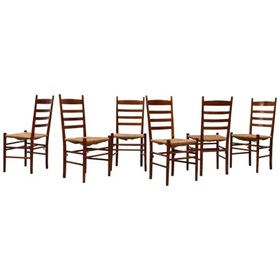 Pre-owned Charlotte Perriand Single Quaker Style Ladder Back Dining Chair With Rush Seat And Bible Shelf In Brown