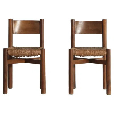Pre-owned Charlotte Perriand Superb Original Pair Of  Meribel Chairs, France, 1950s In Brown