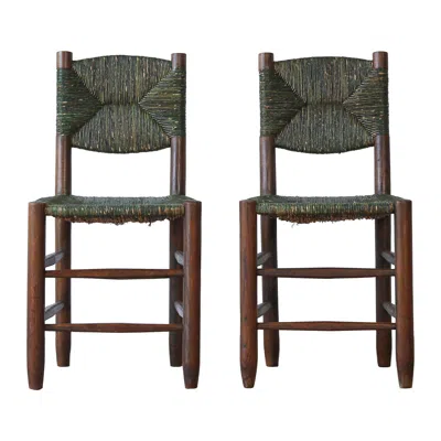 Pre-owned Charlotte Perriand Superb Pair Of Early  Model 19 Bauche Chairs, France, 1950s In Brown
