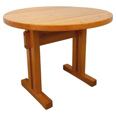 Pre-owned Charlotte Perriand Table À Manger Ronde  Les Arcs Vintage En Pin Des Années 60 70 In Brown