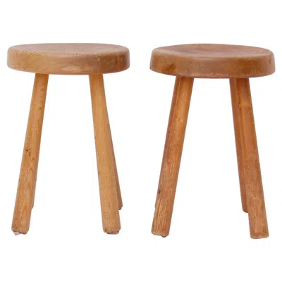 Pre-owned Charlotte Perriand Very Rare Set Of  4 Legs Configuration Stools In Brown