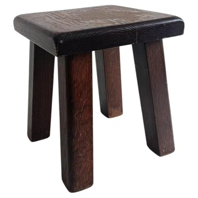 Pre-owned Charlotte Perriand Vintage Rustic French Oak Stool In Pierre Chapo Style, Early 20th-c In Brown