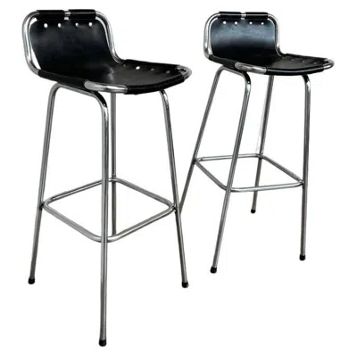 Pre-owned Charlotte Perriand Vintage Two Black Leather Stools Selected By  For Les Arcs
