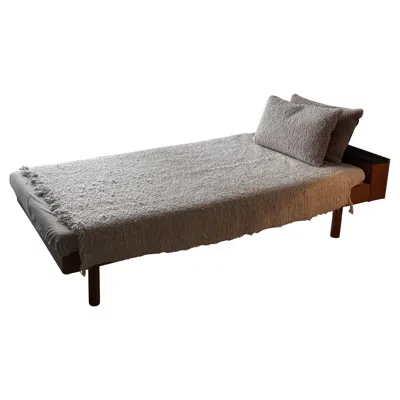 Pre-owned Charlotte Perriand Zen Japanese Oak Daybed With Woven Wool Cover And Shearling Cushions In Brown