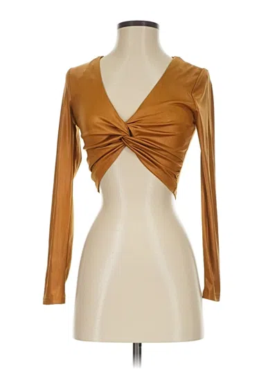 Pre-owned Charlotte Russe Long Sleeve Top Brown Plunge Neckline Tops