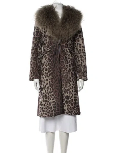 Pre-owned Charlotte Simone Animal Print Faux Fur Coat In Brown