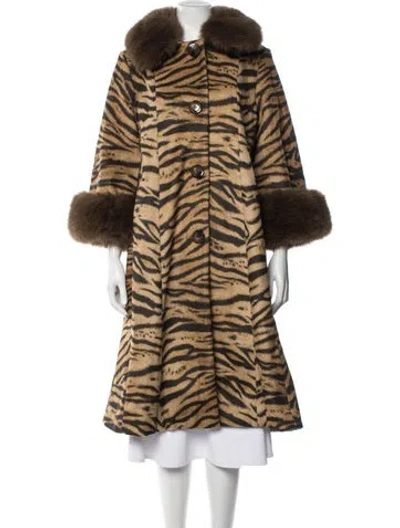 Pre-owned Charlotte Simone Animal Print Faux Fur Coat In Brown