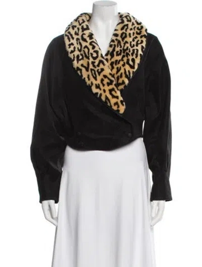 Pre-owned Charlotte Simone Animal Print Faux Fur Jacket In Black