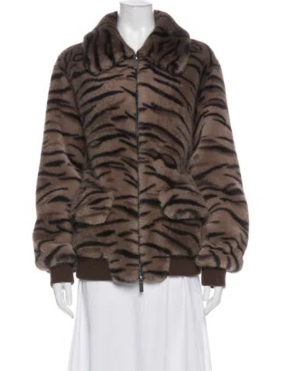Pre-owned Charlotte Simone Animal Print Faux Fur Jacket In Brown