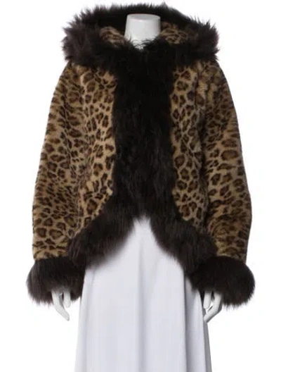 Pre-owned Charlotte Simone Animal Print Faux Fur Jacket In Brown