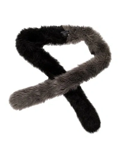 Pre-owned Charlotte Simone Faux Fur Colorblock Pattern Scarf In Black