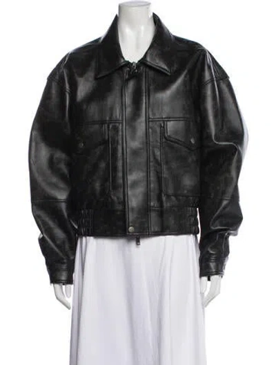 Pre-owned Charlotte Simone Faux Leather Biker Jacket In Black
