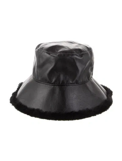 Pre-owned Charlotte Simone Fur Lined Leather Bucket Hat In Black