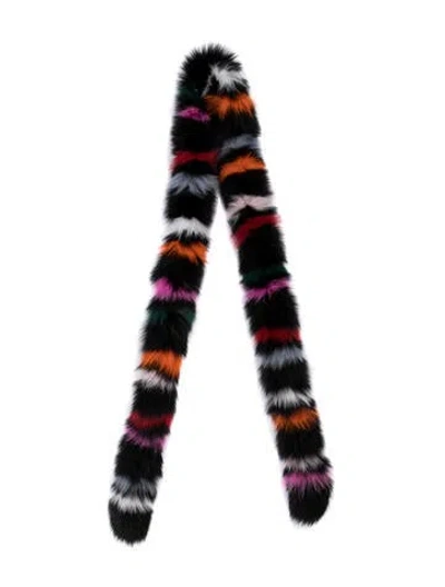 Pre-owned Charlotte Simone Gray Fox Colorblock Pattern Scarf In Black