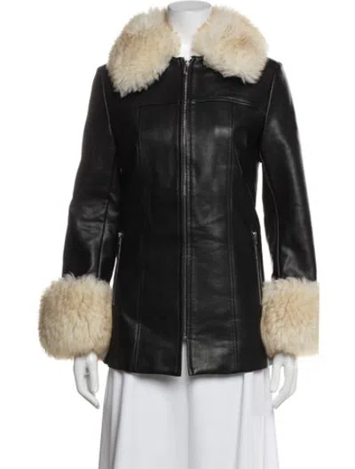 Pre-owned Charlotte Simone Leather Faux Fur Coat In Black