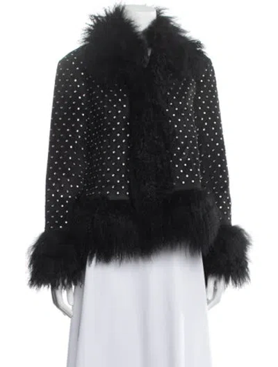 Pre-owned Charlotte Simone Patterned Faux Fur Jacket W/ Tags In Black