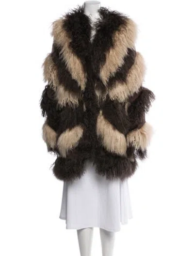 Pre-owned Charlotte Simone Shearling Colorblock Pattern Fur Coat In Brown